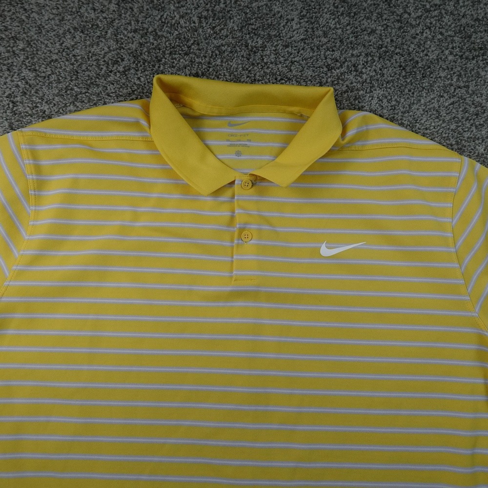 Nike Polo Shirt Mens 2XL Yellow Stripe Dri Fit Golf Performance Preppy Athletic - Picture 2 of 10